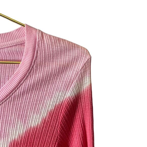 Sundry Womens Ribbed Thermal Henley Top Pink Dip Dye Long Sleeve Shirt NEW - Picture 3 of 10
